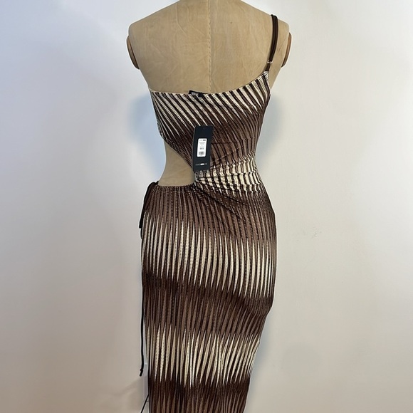 NWT Fashion Nova Dress X-Small Paradise Maxi Brown Cream Open Side High Slit - Picture 10 of 14